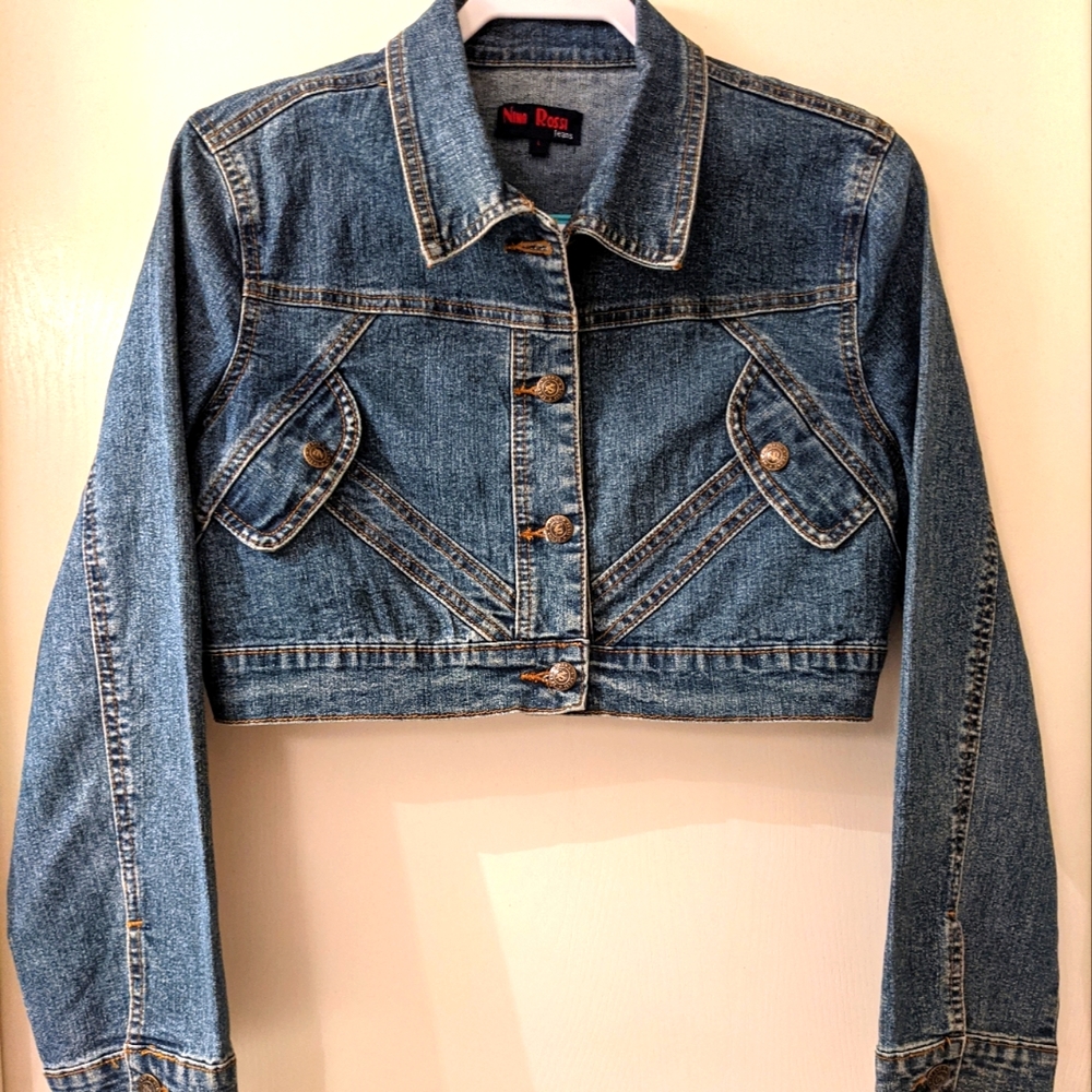 Girls women denim jacket cropped